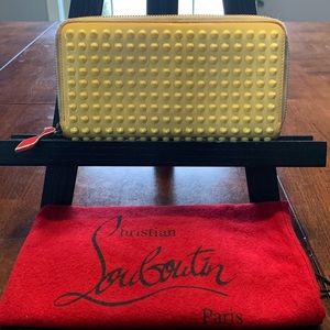 Authentic Christian Louboutain Panettone Yellow Spike Zipper Wallet